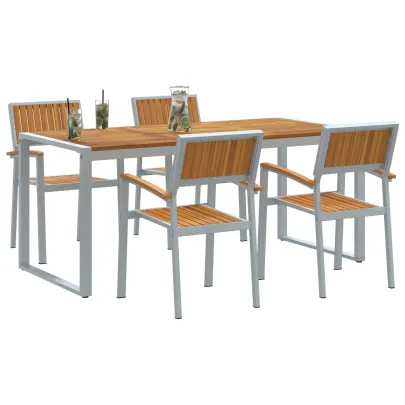 Set Dining Grădină 5 Piese Lemn Acacia Metal | Livrare Gratuită