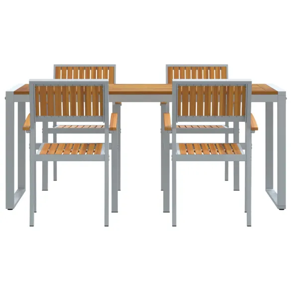 Set Dining Grădină 5 Piese Lemn Acacia Metal | Livrare Gratuită
