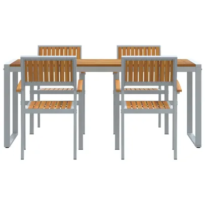 Set Dining Grădină 5 Piese Lemn Acacia Metal | Livrare Gratuită