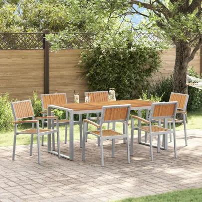 Set Dining Grădină 7 Piese Lemn Acacia Metal | vidaXL