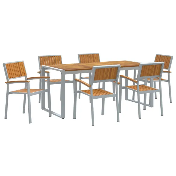 Set Dining Grădină 7 Piese Lemn Acacia Metal | vidaXL