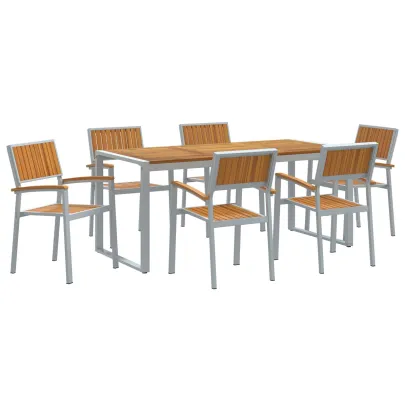 Set Dining Grădină 7 Piese Lemn Acacia Metal | vidaXL
