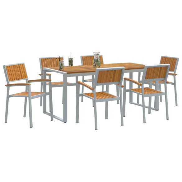Set Dining Grădină 7 Piese Lemn Acacia Metal | vidaXL