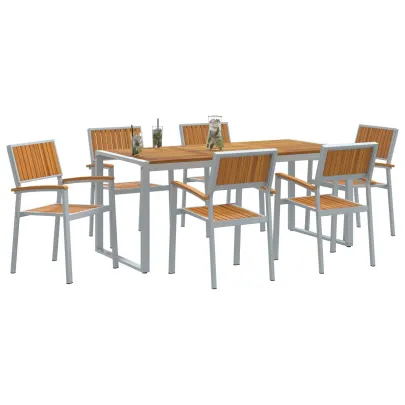Set Dining Grădină 7 Piese Lemn Acacia Metal | vidaXL