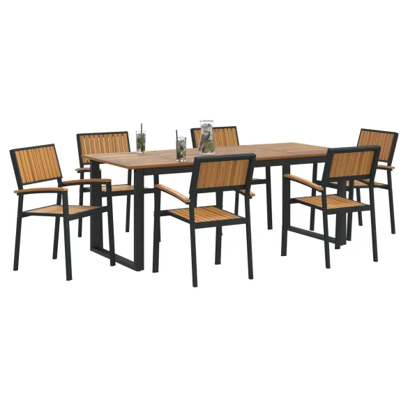 Set Dining 7 Piese - Oțel și Lemn Acacia | Livrare Gratuită