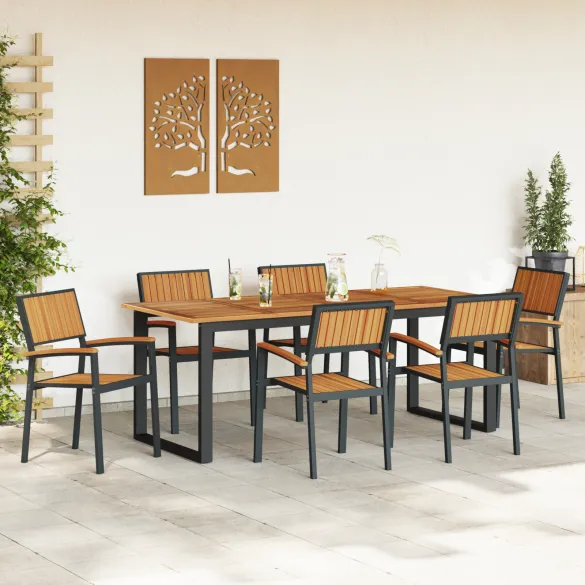 Set Dining 7 Piese - Oțel și Lemn Acacia | Livrare Gratuită