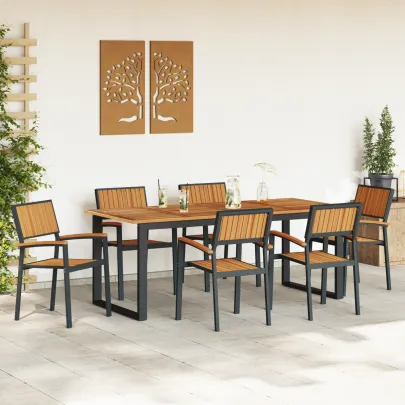 Set Dining 7 Piese - Oțel și Lemn Acacia | Livrare Gratuită