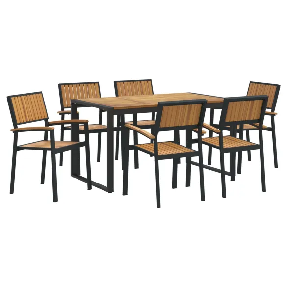 Set Dining Grădină 7 Piese Lemn Acacia Metal | Livrare Gratuită