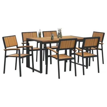 Set Dining Grădină 7 Piese Lemn Acacia Metal | Livrare Gratuită