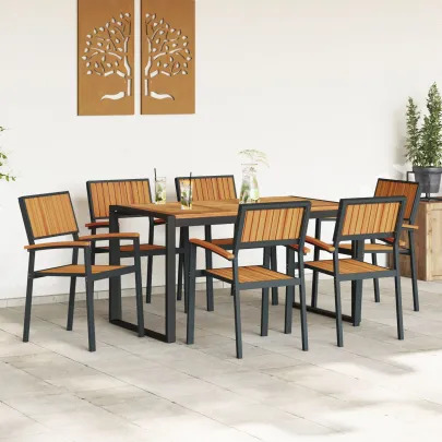 Set Dining Grădină 7 Piese Lemn Acacia Metal | Livrare Gratuită