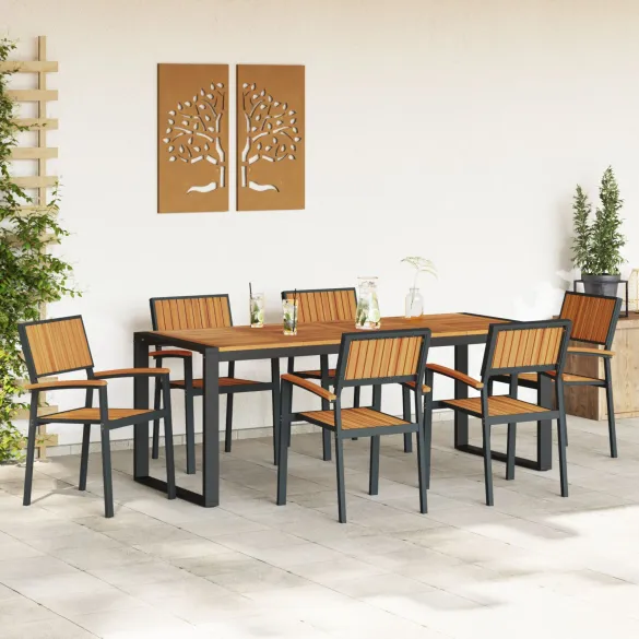 Set Dining Grădină 7 Piese Lemn Acacia Metal | vidaXL
