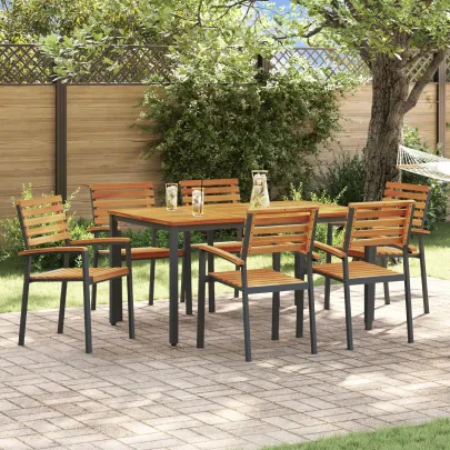 Set Dining Grădină 7 Piese - Acacia și Metal | Livrare Gratuită