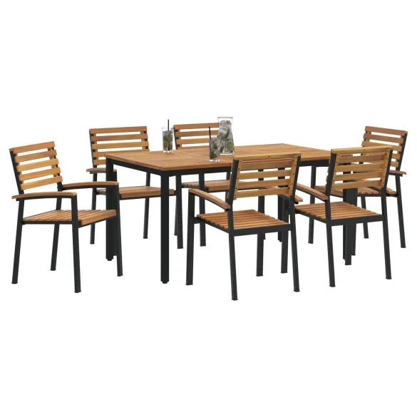 Set Dining Grădină 7 Piese - Acacia și Metal | Livrare Gratuită