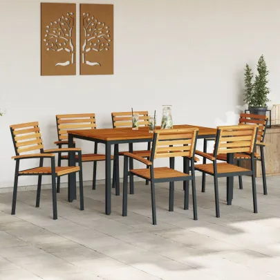 Set Dining Grădină 7 Piese - Acacia și Metal | Livrare Gratuită
