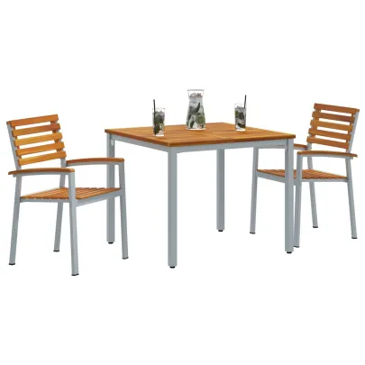 Set Dining Grădină 3 Piese - Lemn Acacia Metal | vidaXL