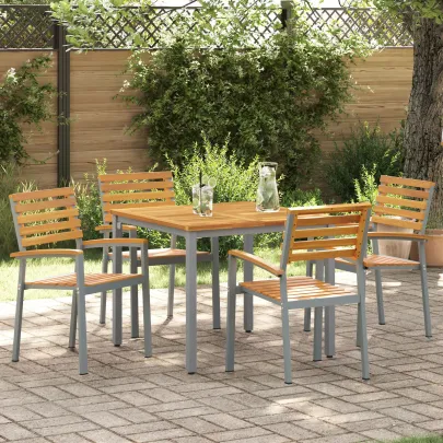 Set Dining Grădină 5 Piese - Lemn Acacia Metal | vidaXL