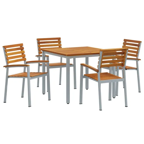 Set Dining Grădină 5 Piese - Lemn Acacia Metal | vidaXL