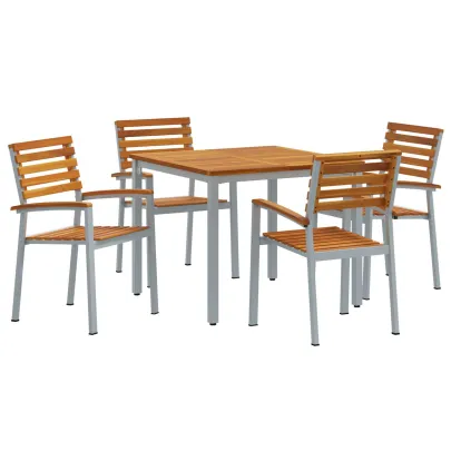 Set Dining Grădină 5 Piese - Lemn Acacia Metal | vidaXL