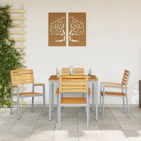 Set Dining Grădină 5 Piese - Lemn Acacia Metal | vidaXL