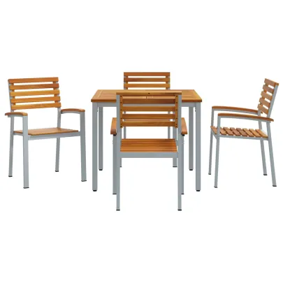 Set Dining Grădină 5 Piese - Lemn Acacia Metal | vidaXL