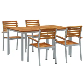 Set Dining Grădină 5 Piese - Lemn Acacia și Metal | vidaXL 2