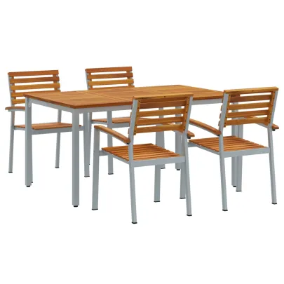 Set Dining Grădină 5 Piese - Lemn Acacia și Metal | vidaXL