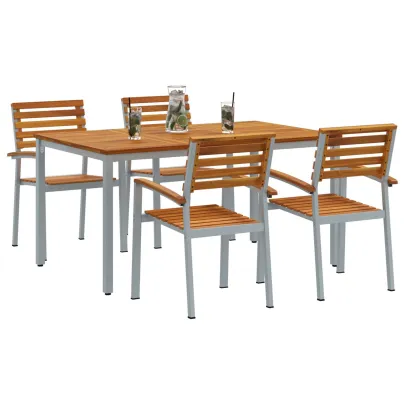Set Dining Grădină 5 Piese - Lemn Acacia și Metal | vidaXL