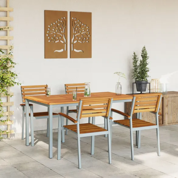 Set Dining Grădină 5 Piese - Lemn Acacia și Metal | vidaXL