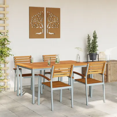 Set Dining Grădină 5 Piese - Lemn Acacia și Metal | vidaXL