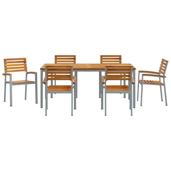 Set Dining Grădină 7 Piese - Lemn Acacia Metal | Livrare Gratuită