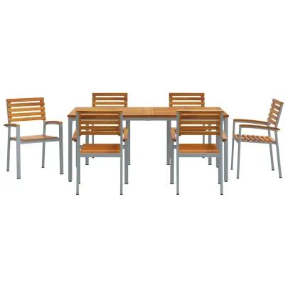 Set Dining Grădină 7 Piese - Lemn Acacia Metal | Livrare Gratuită