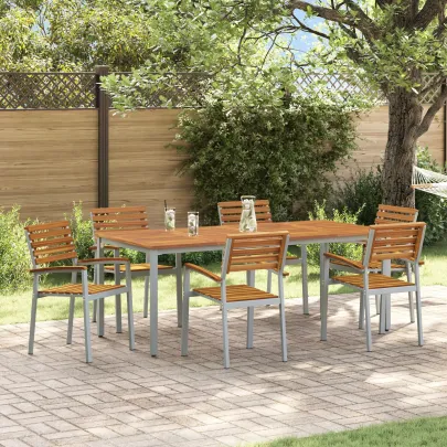 Set Masă Scaune Grădină Lemn Acacia Metal | vidaXL
