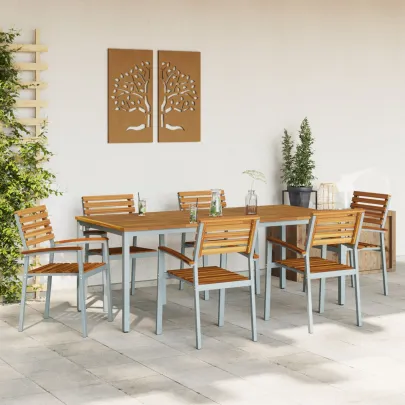 Set Masă Scaune Grădină Lemn Acacia Metal | vidaXL