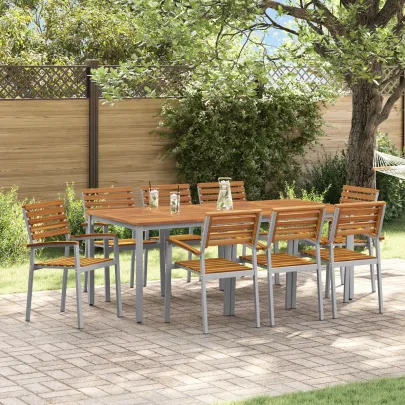 Set Dining Grădină 9 Piese - Acacia și Metal | vidaXL