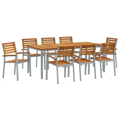 Set Dining Grădină 9 Piese - Acacia și Metal | vidaXL