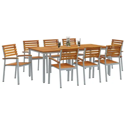 Set Dining Grădină 9 Piese - Acacia și Metal | vidaXL