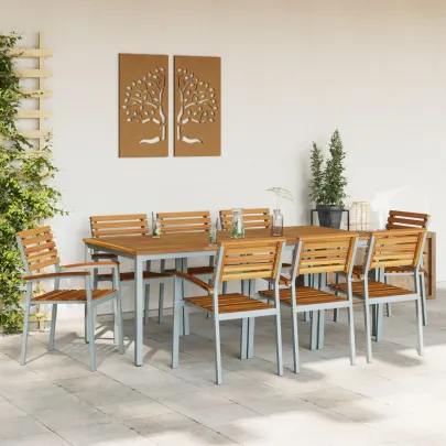 Set Dining Grădină 9 Piese - Acacia și Metal | vidaXL