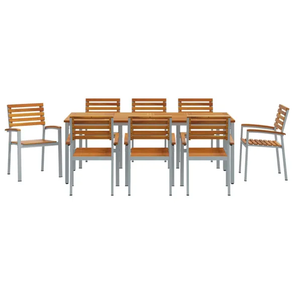 Set Dining Grădină 9 Piese - Acacia și Metal | vidaXL
