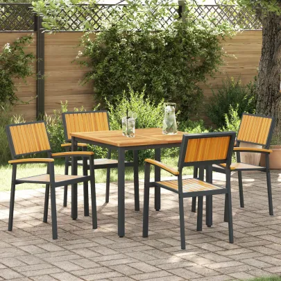 Set Dining Grădină 5 Piese - Acacia și Metal | Livrare Gratuită
