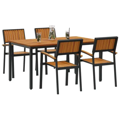 Set Dining Grădină 5 Piese - Lemn Acacia și Metal | Livrare Gratuită