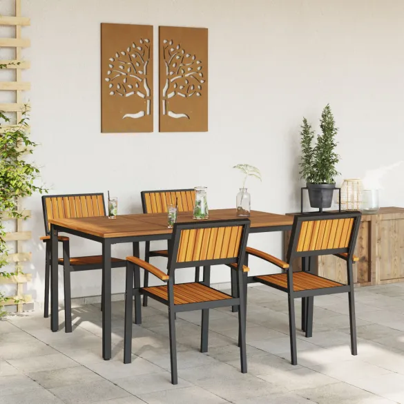 Set Dining Grădină 5 Piese - Lemn Acacia și Metal | Livrare Gratuită