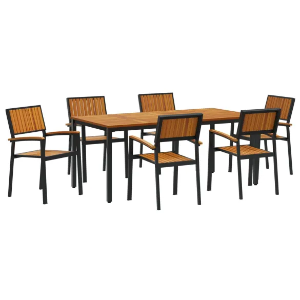 Set Dining Grădină 7 Piese Lemn Acacia Metal | vidaXL