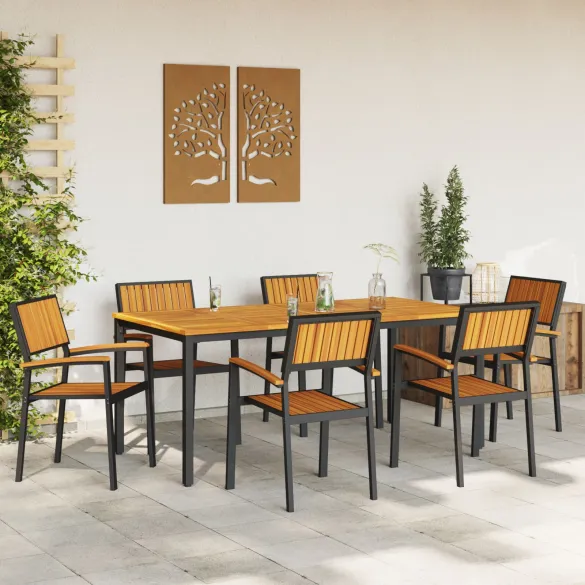 Set Dining Grădină 7 Piese Lemn Acacia Metal | vidaXL