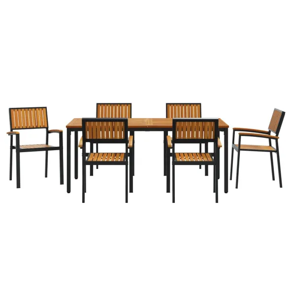 Set Dining Grădină 7 Piese Lemn Acacia Metal | vidaXL