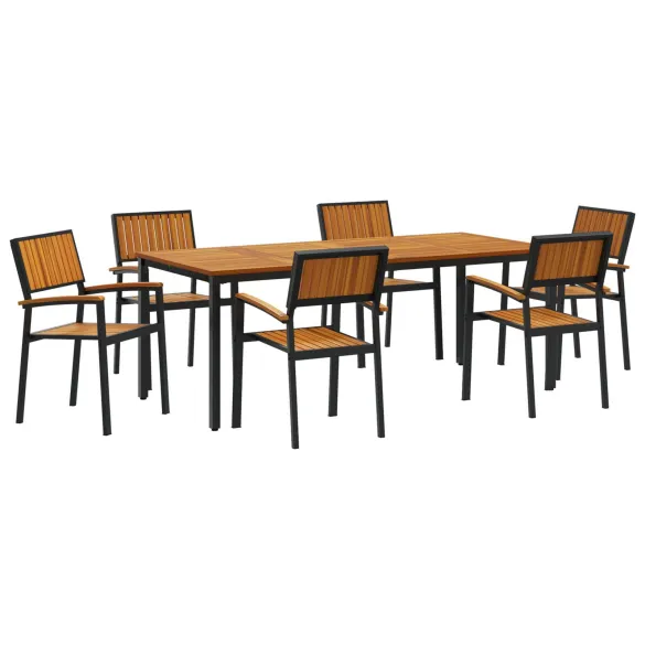Set Dining Grădină 7 Piese - Lemn Acacia și Metal | Livrare Gratuită