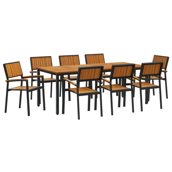 Set Dining Grădină 9 Piese - Lemn Acacia Metal | vidaXL