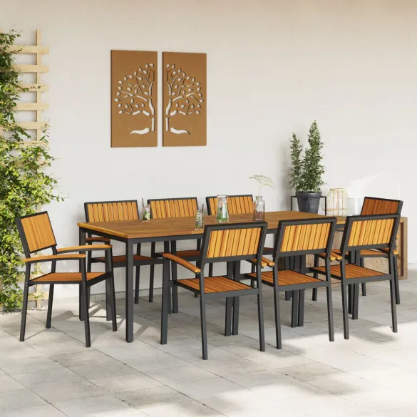 Set Dining Grădină 9 Piese - Lemn Acacia Metal | vidaXL