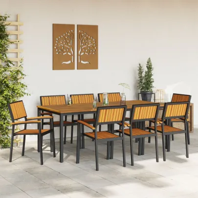 Set Dining Grădină 9 Piese - Lemn Acacia Metal | vidaXL