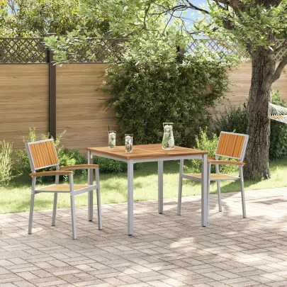Set Dining Grădină 3 Piese Lemn Acacia Metal | vidaXL