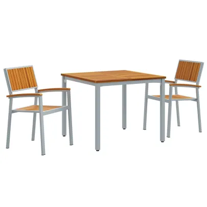Set Dining Grădină 3 Piese Lemn Acacia Metal | vidaXL